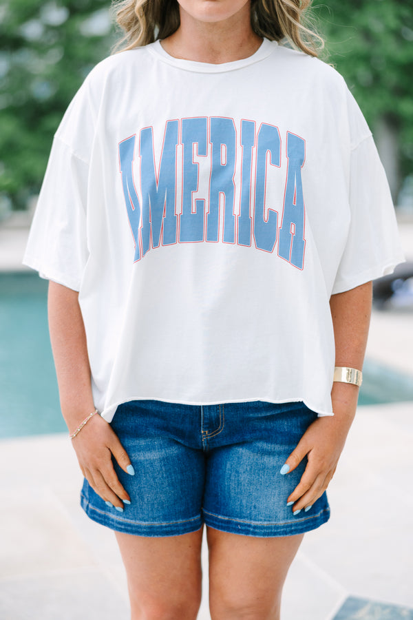 Chic Soul plus size clothing, white boxy tee with America graphic