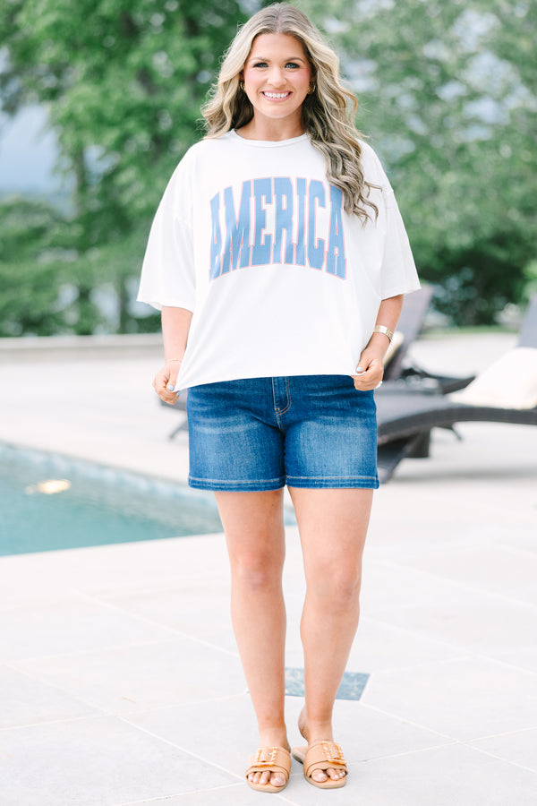 Chic Soul plus size clothing, white boxy tee with America graphic