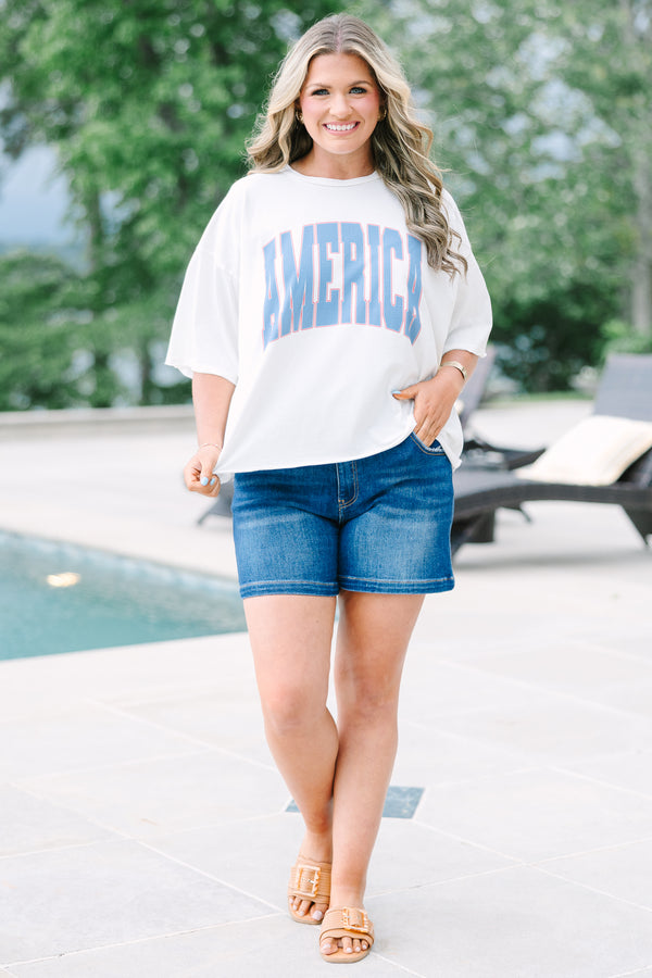 Chic Soul plus size clothing, white boxy tee with America graphic