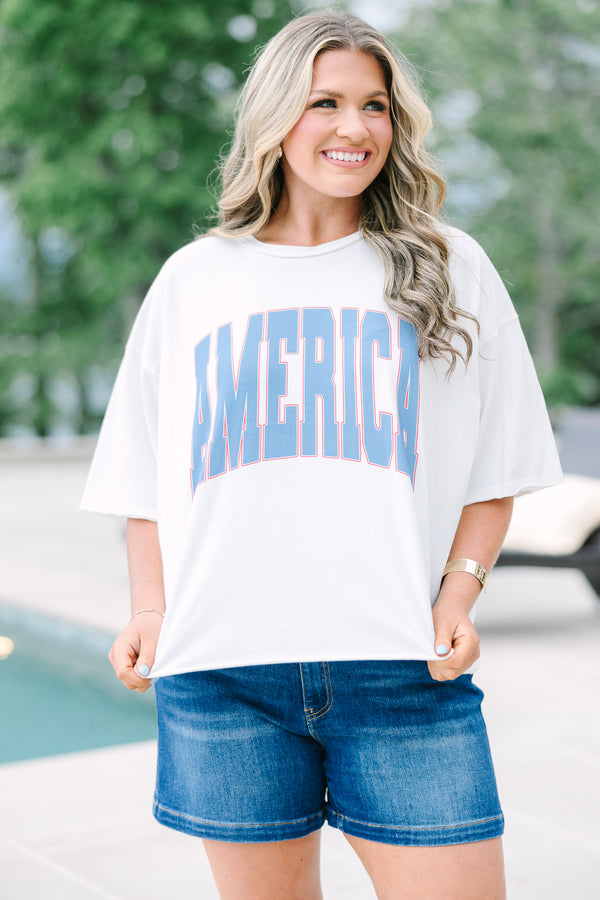Chic Soul plus size clothing, white boxy tee with America graphic