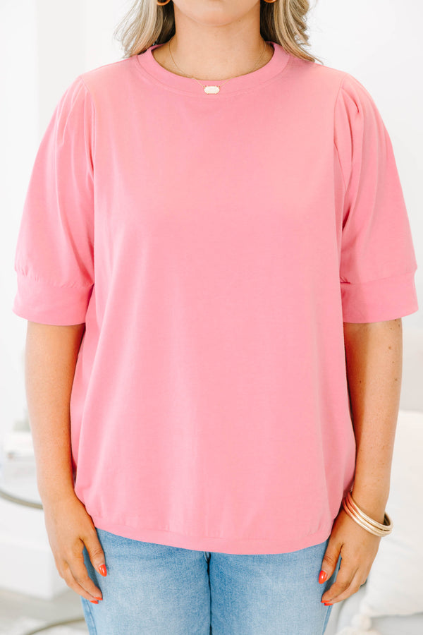 Plus Size mauve short sleeve top with a crew neckline and relaxed fit