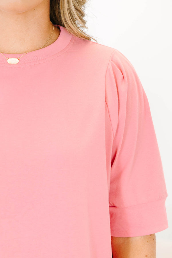 Plus Size mauve short sleeve top with a crew neckline and relaxed fit