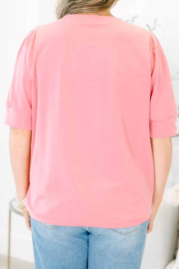 Plus Size mauve short sleeve top with a crew neckline and relaxed fit