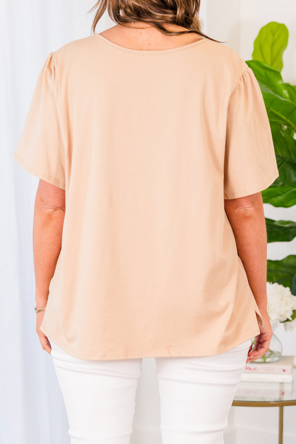 Chic Soul plus size clothing, camel colored short sleeve basic top 