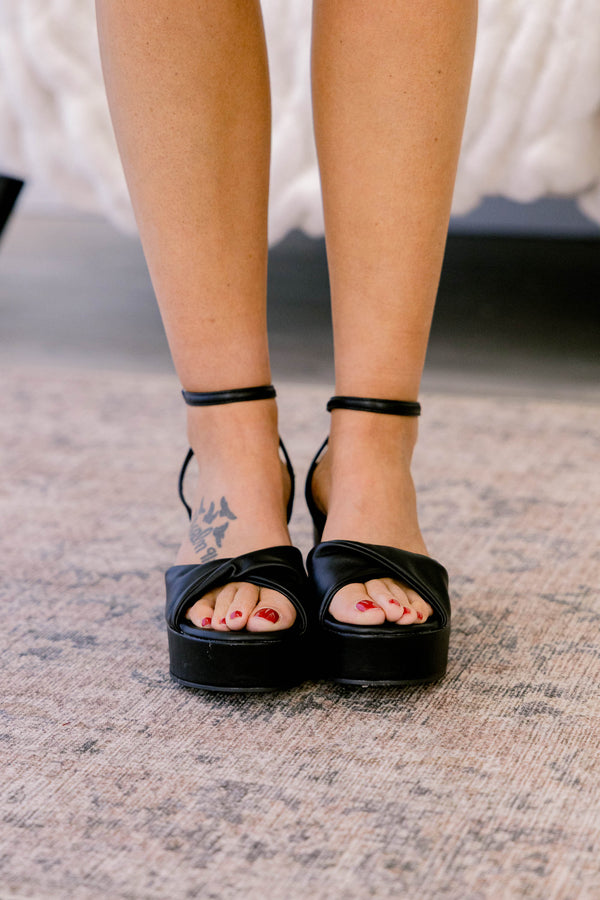 Chic Soul plus size clothing, black block heels with knot style and wraps around ankle