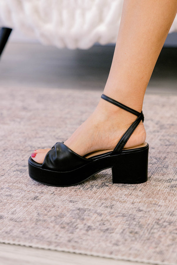 Chic Soul plus size clothing, black block heels with knot style and wraps around ankle