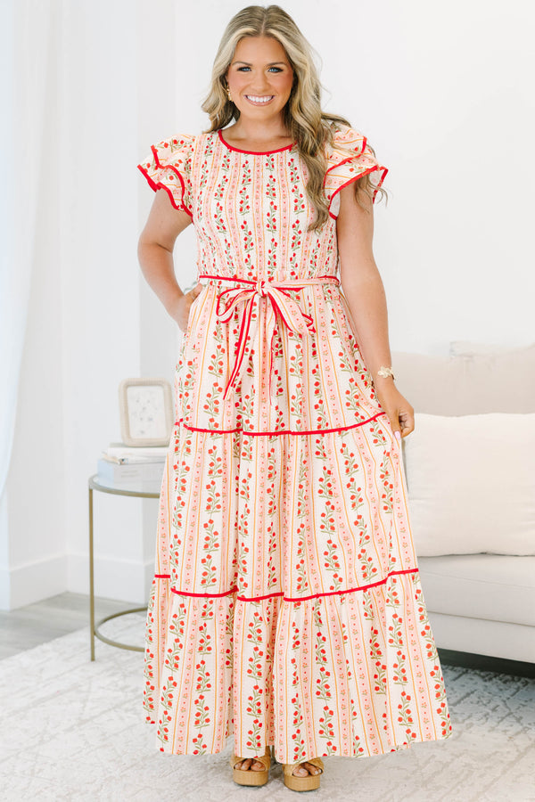 pink and white flowy dress White And Pink Floral Long Flowy Halter Dress