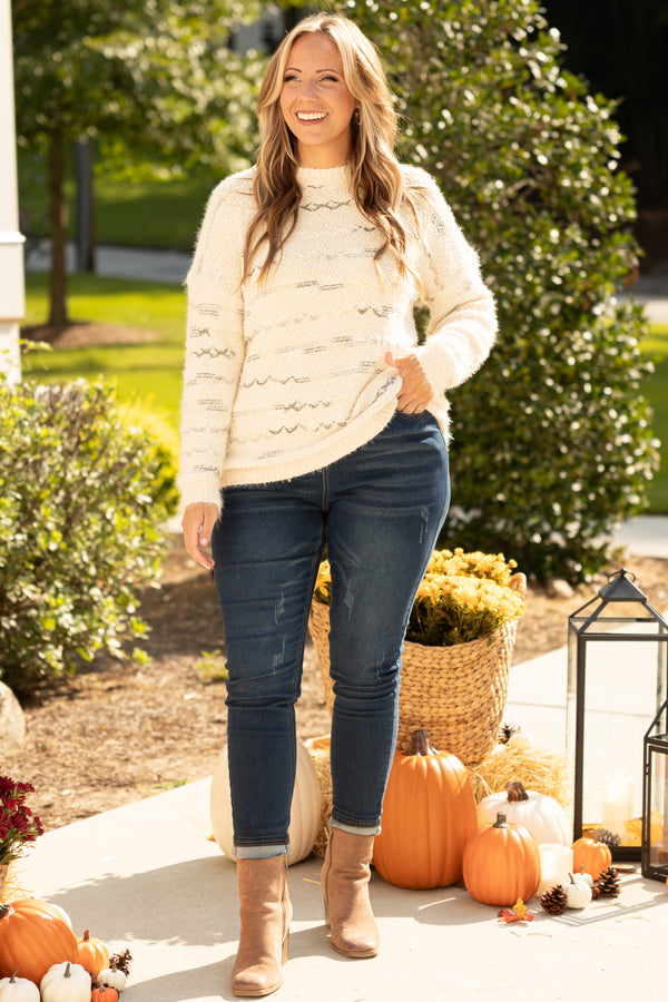 Chic Soul plus size clothing, cream colored fuzzy sweater