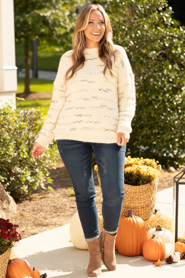 Chic Soul plus size clothing, cream colored fuzzy sweater
