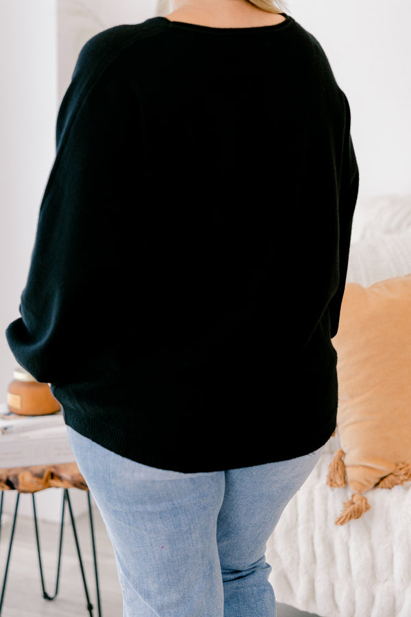 Chic Soul plus size clothing, black long sleeve sweater 