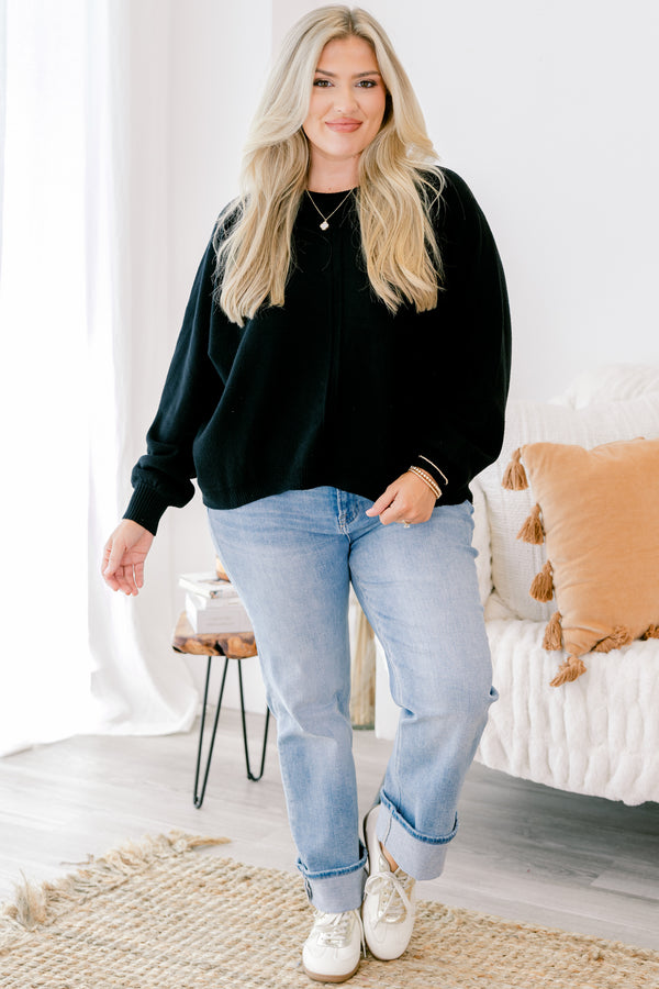 Chic Soul plus size clothing, black long sleeve sweater 