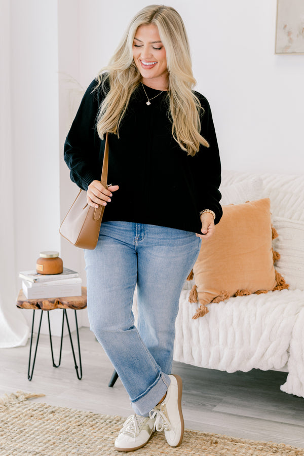 Chic Soul plus size clothing, black long sleeve sweater 