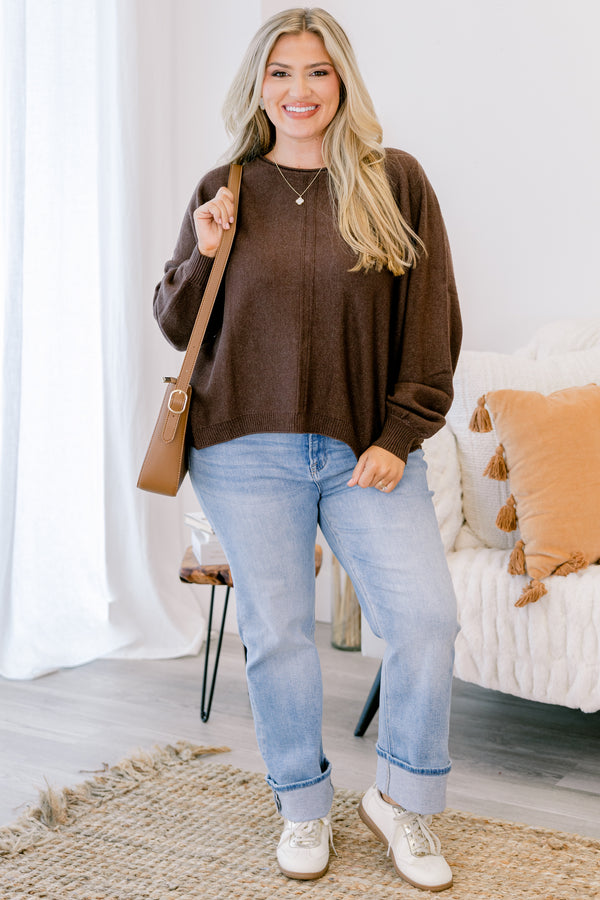 Chic Soul plus size clothing, heather brown long sleeve sweater 