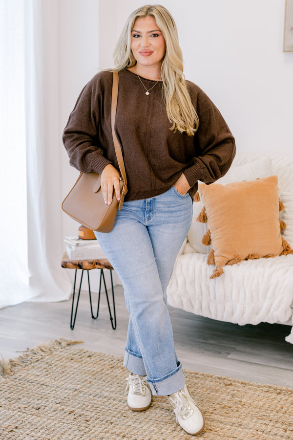 Chic Soul plus size clothing, heather brown long sleeve sweater 