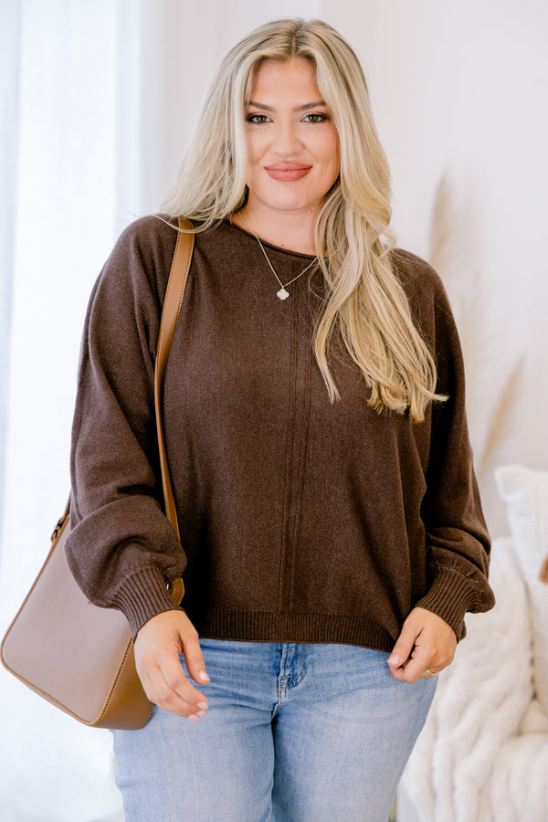 Chic Soul plus size clothing, heather brown long sleeve sweater 