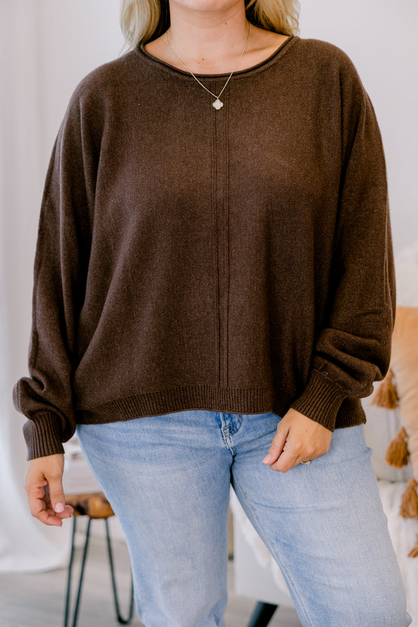 Chic Soul plus size clothing, heather brown long sleeve sweater 