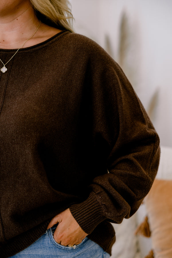 Chic Soul plus size clothing, heather brown long sleeve sweater 