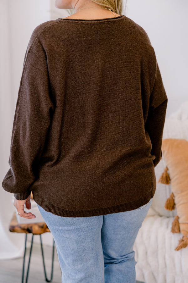 Chic Soul plus size clothing, heather brown long sleeve sweater 