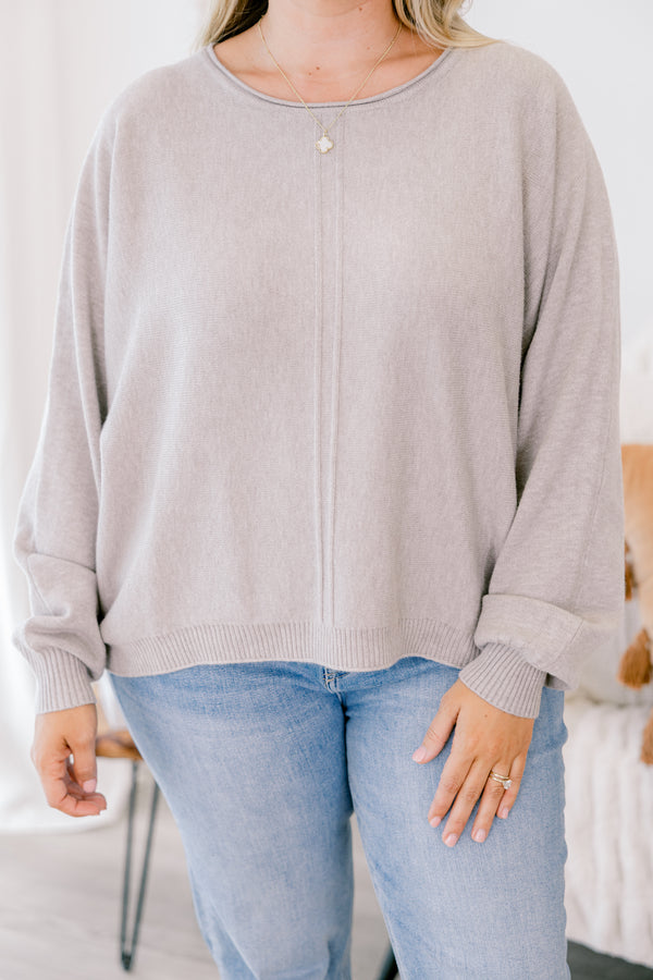 Chic Soul plus size clothing, heather mocha long sleeve sweater 