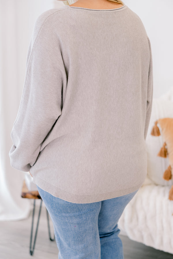 Chic Soul plus size clothing, heather mocha long sleeve sweater 