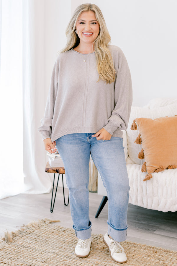 Chic Soul plus size clothing, heather mocha long sleeve sweater 