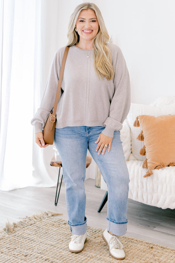 Chic Soul plus size clothing, heather mocha long sleeve sweater 