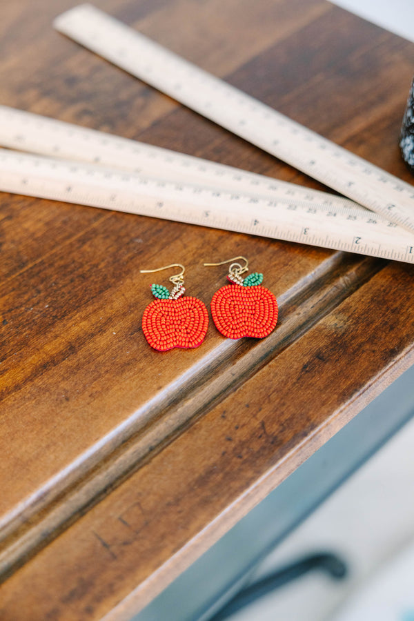 Chic Soul plus size clothing, red apple earrings crafted with seed beads