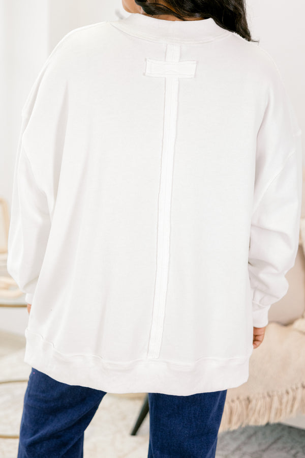 Chic Soul plus size clothing, ivory long sleeve pullover with the saying 