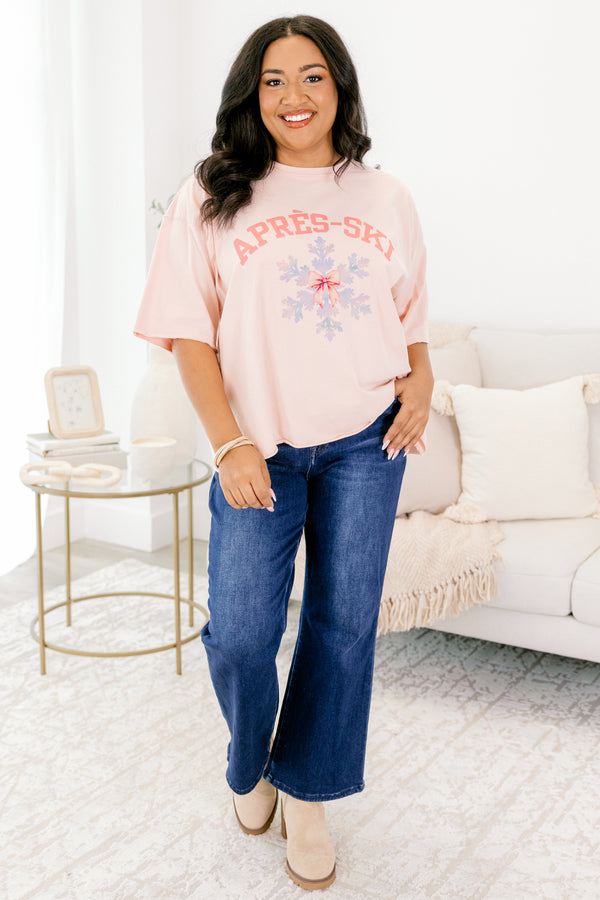 Chic Soul plus size clothing, blush pink short sleeve graphic tee with the saying 