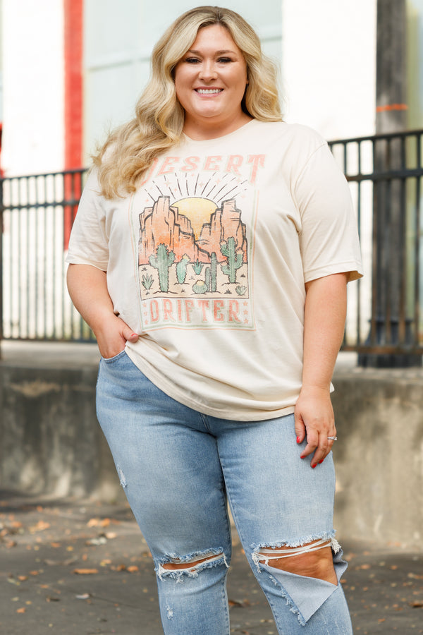 Chic Soul plus size clothing, soft cream t shirt with 