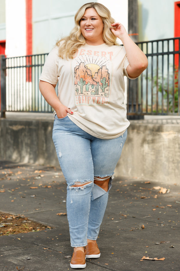 Chic Soul plus size clothing, soft cream t shirt with 