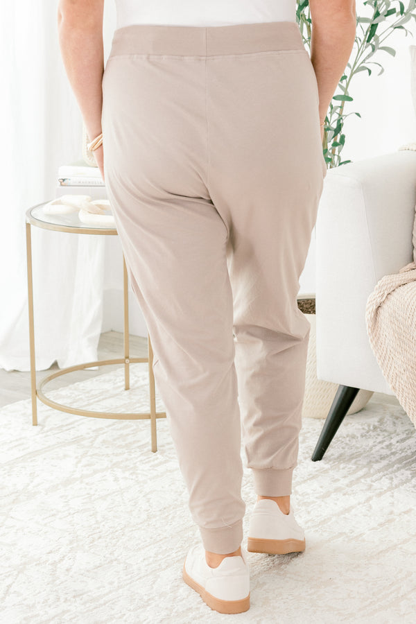 Chic Soul plus size clothing, ash mocha drawstring stretchy waistband joggers with band at the ankles 