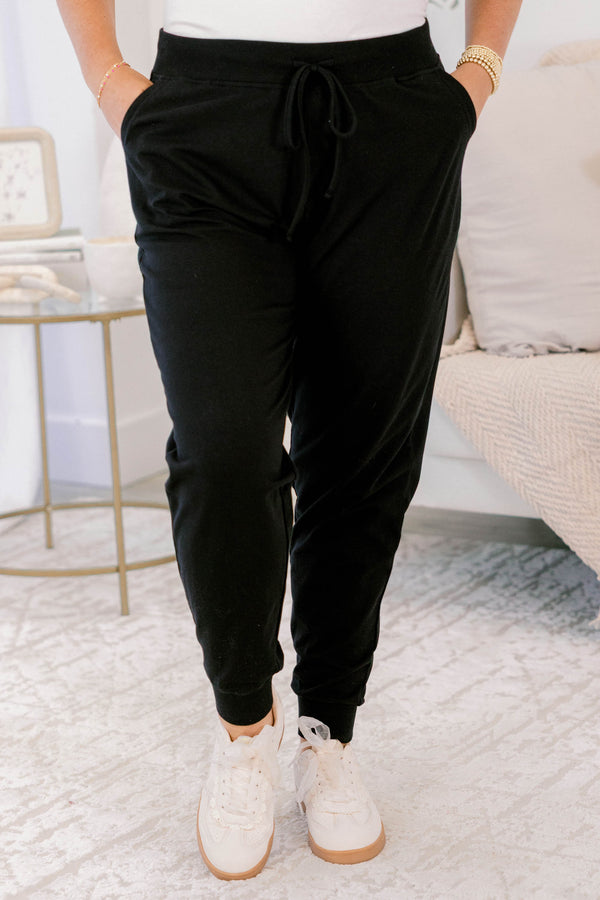 Chic Soul plus size clothing, black joggers with pockets and drawstring waist and band at the ankles