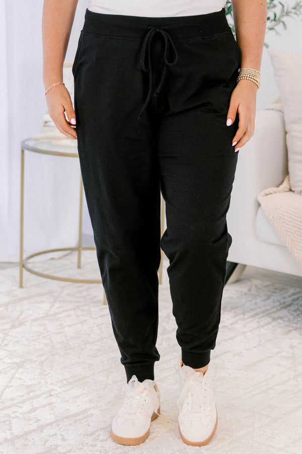 Chic Soul plus size clothing, black joggers with pockets and drawstring waist and band at the ankles