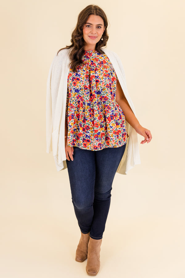 Chic Soul plus size clothing, ivory floral top with flutter sleeves