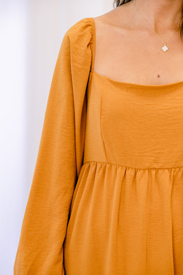 Chic Soul plus size clothing, mustard yellow long balloon sleeve satin maxi dress with straight neckline flowy bottom