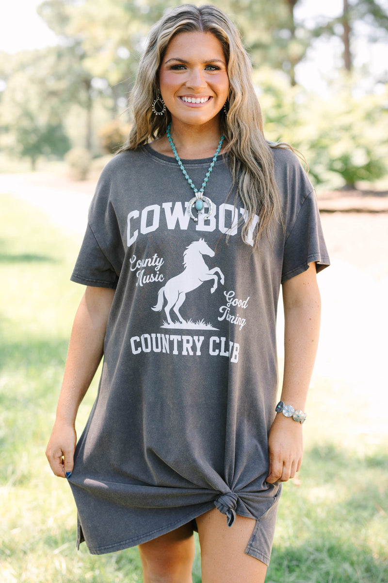 club t shirt dress Ashley Robbennolt x Chic Soul: Cowboy Country T-Shirt Dress, Char oversized diy t shirt dress cutting ideas Cat Valentine | Transformers SSUK thigh length Size:S (4-6)