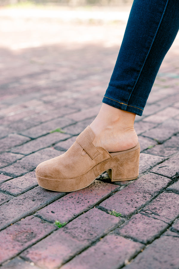 Chic Soul plus size clothing, tabacco colored clogs with a buckle going across the foot 