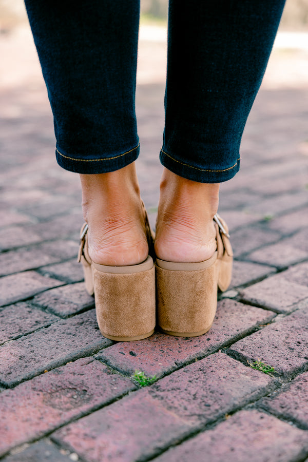 Chic Soul plus size clothing, tabacco colored clogs with a buckle going across the foot 