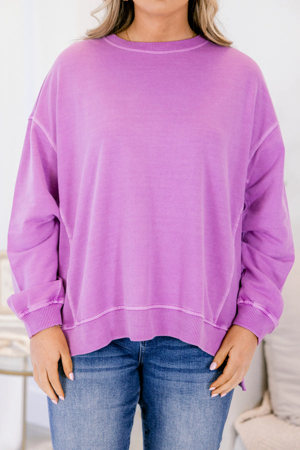 Chic Soul plus size clothing, purple long sleeve pullover with side slits