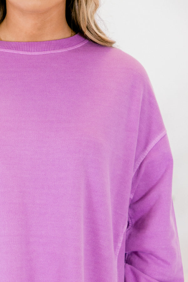 Chic Soul plus size clothing, purple long sleeve pullover with side slits