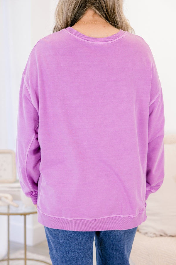 Chic Soul plus size clothing, purple long sleeve pullover with side slits