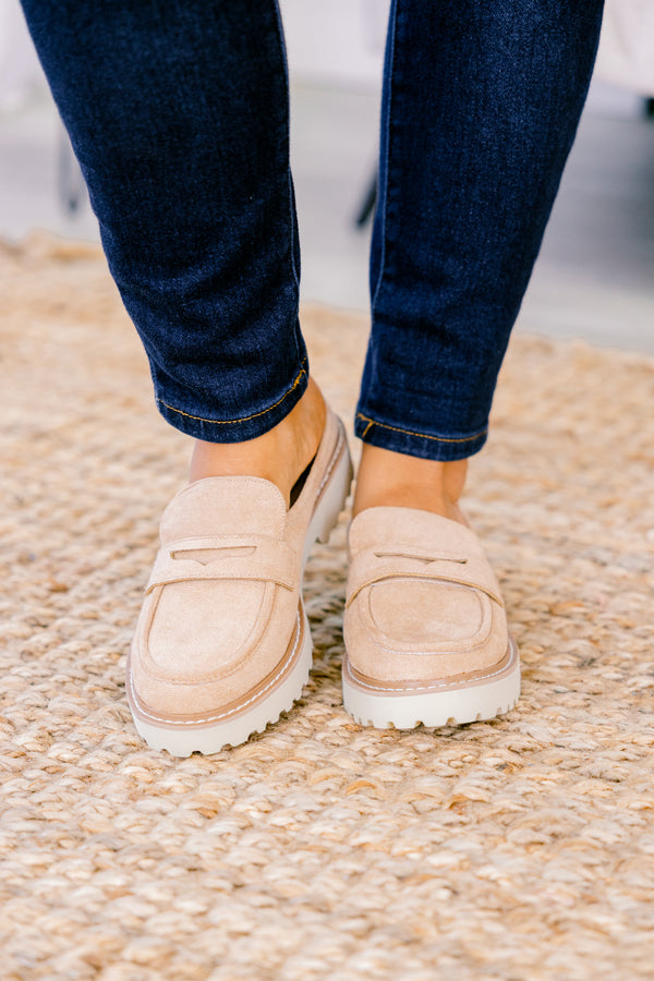 Chic Soul plus size clothing, taupe loafers with a white sole 