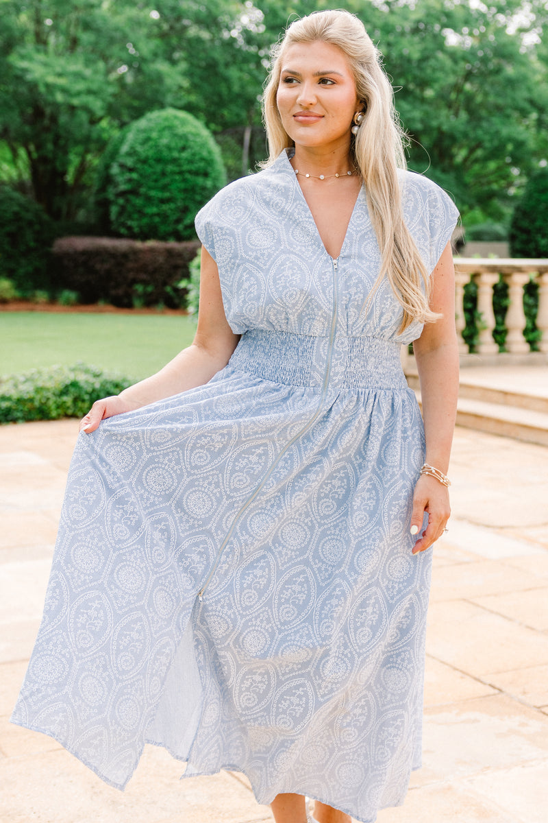 knee length dresses for ladies Periwinkle Poise Blue Midi Dress | Trendy Women's Dress main image 1