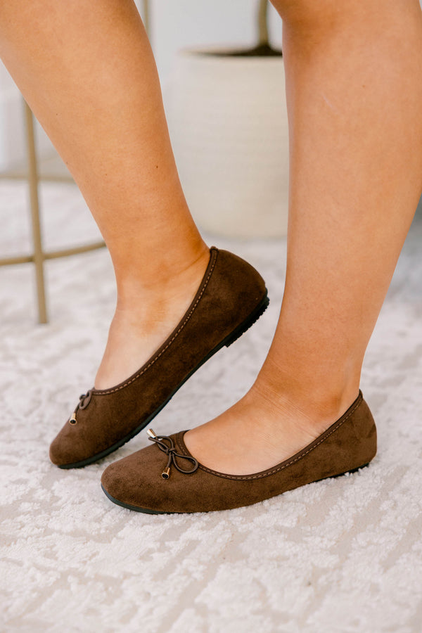 Chic Soul plus size clothing, brown suede flats with a bow detail