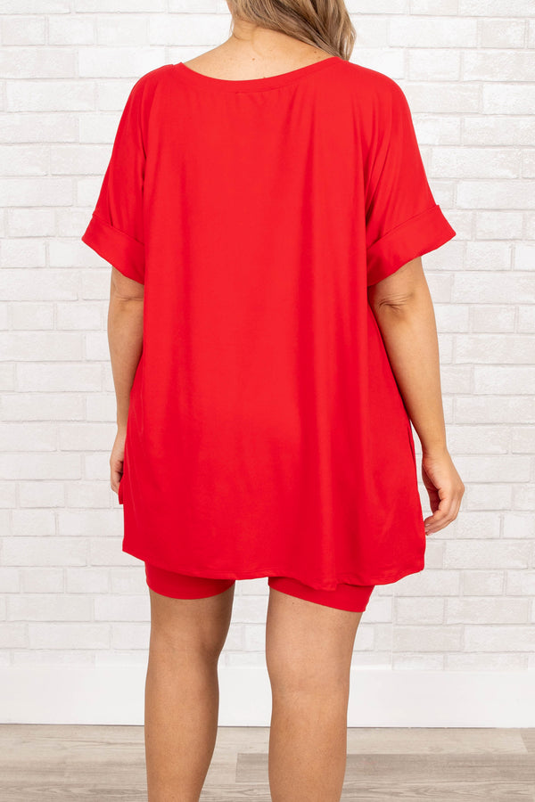 Chic Soul plus size clothing, ruby red comfy shorts set