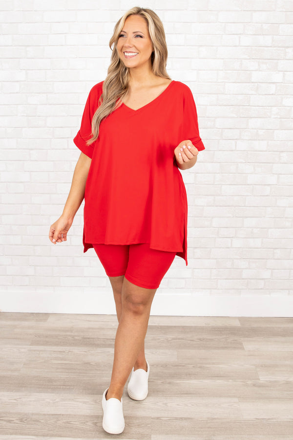 Chic Soul plus size clothing, ruby red comfy shorts set