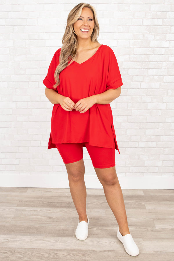 Chic Soul plus size clothing, ruby red comfy shorts set