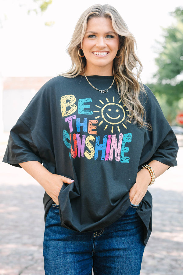 Plus Size black oversized boyfriend tee with a colorful 