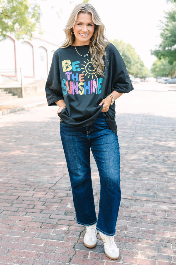 Plus Size black oversized boyfriend tee with a colorful 
